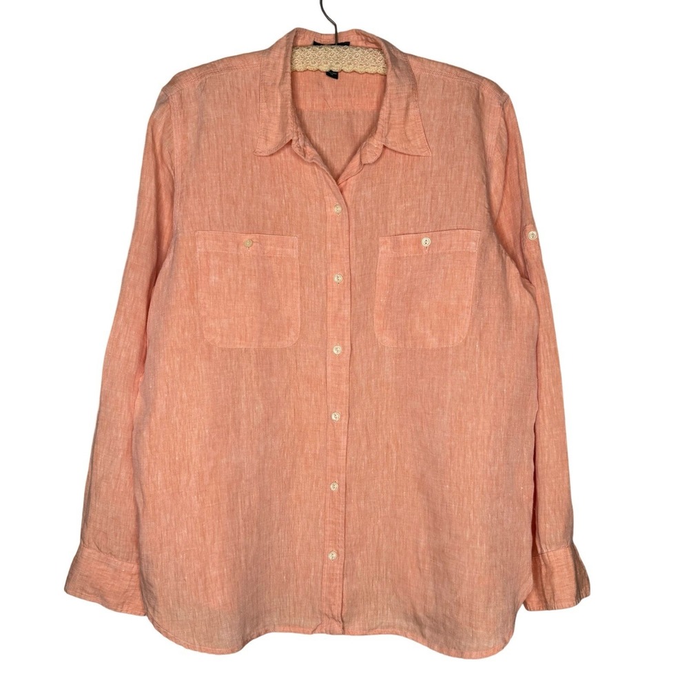 Ralph Lauren LRL Linen Shirt XL Creamsicle Button Casual Tunic Beachy Roll Tab